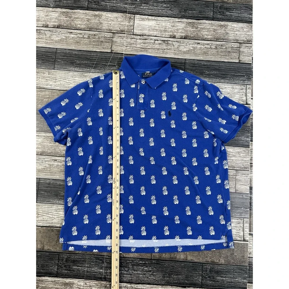 Polo Ralph Lauren Polo Mens XL Blue‎ Classic Fit White Pineapple Print All Over
